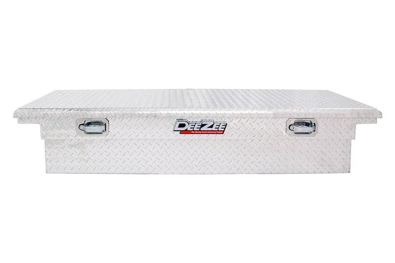 A bright-finish DeeZee aluminum crossover tool box