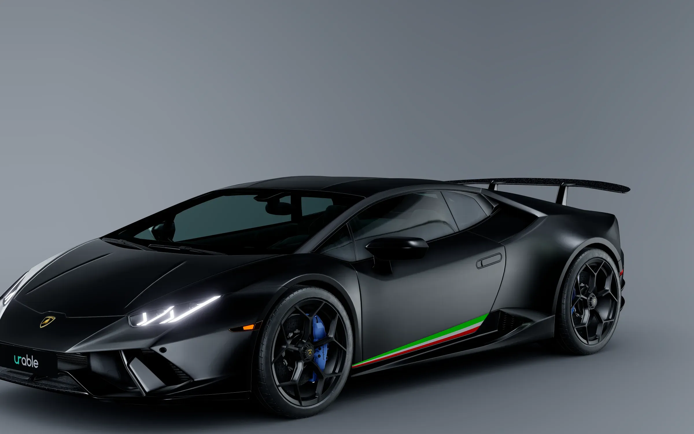 Matte black sports car in the Urable 3D visualizer